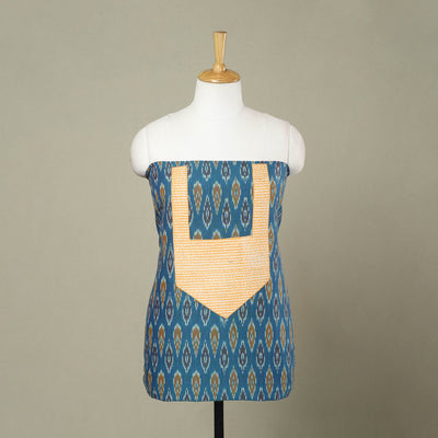  Blue Pochampally Ikat Patchwork Cotton Kurta Material