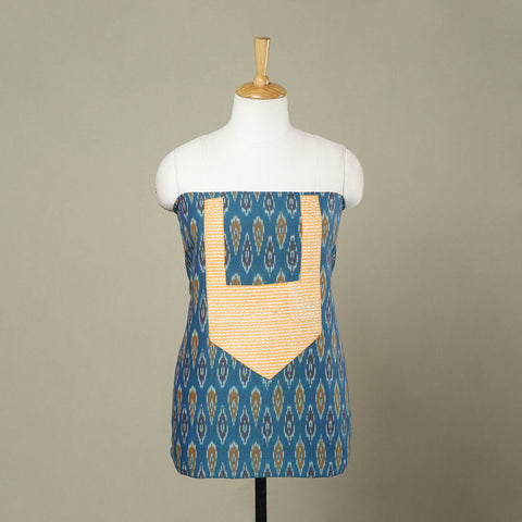  Blue Pochampally Ikat Patchwork Cotton Kurta Material