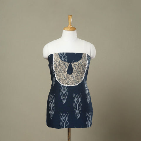 Buy Blue Pochampally Ikat Patchwork Cotton Kurta Material