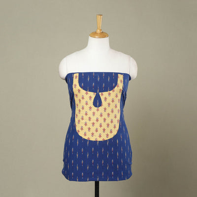 Buy Blue Pochampally Ikat Patchwork Cotton Kurta Material