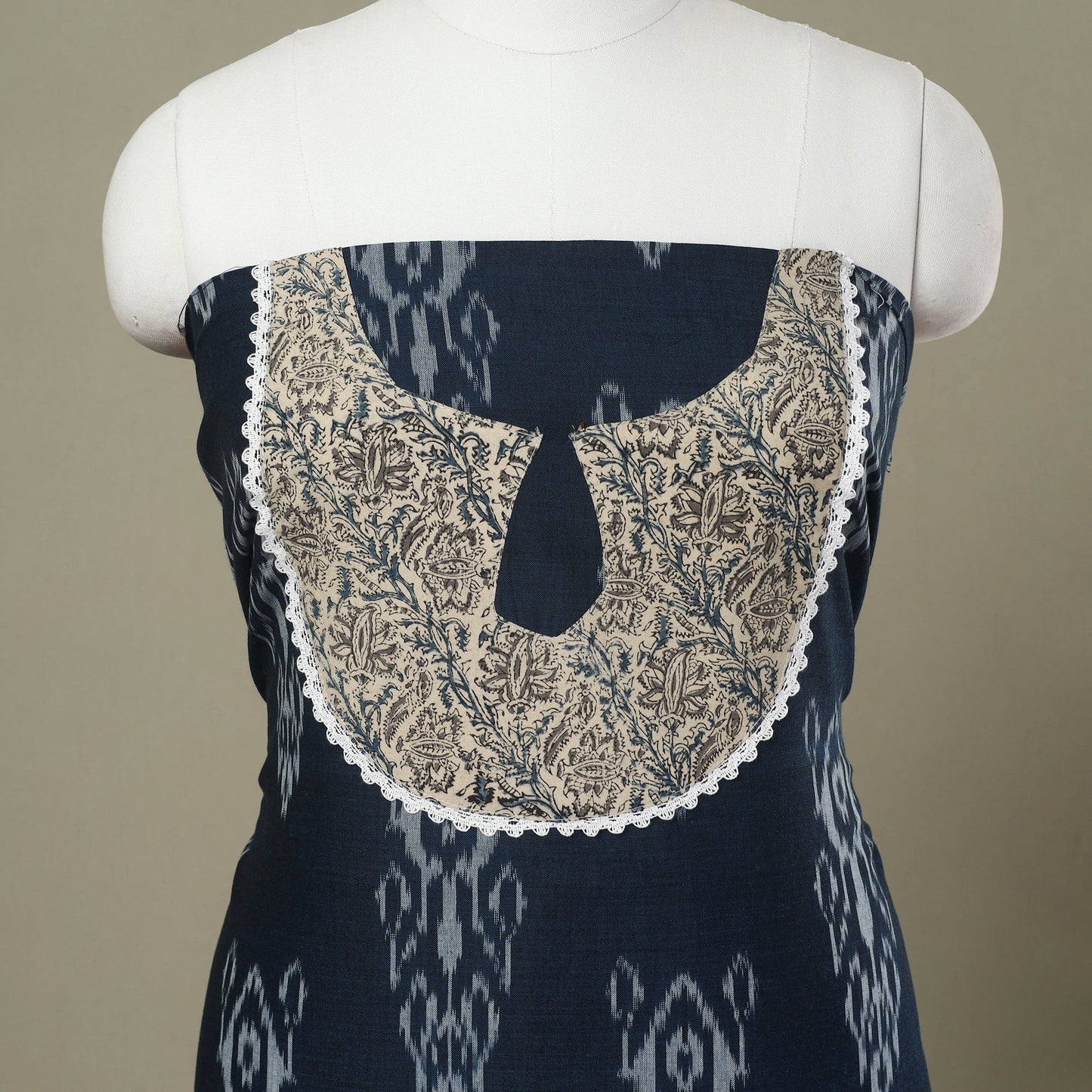 Buy Blue Pochampally Ikat Patchwork Cotton Kurta Material