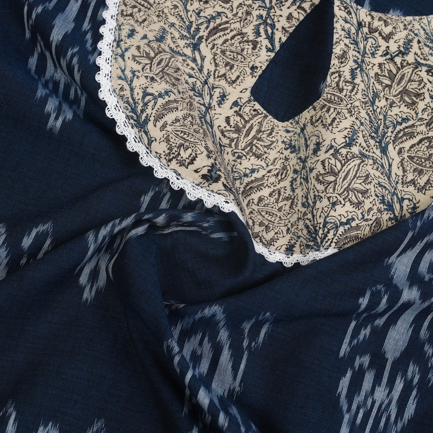 Buy Blue Pochampally Ikat Patchwork Cotton Kurta Material