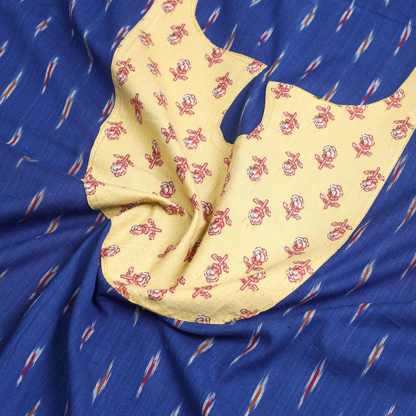 Buy Blue Pochampally Ikat Patchwork Cotton Kurta Material