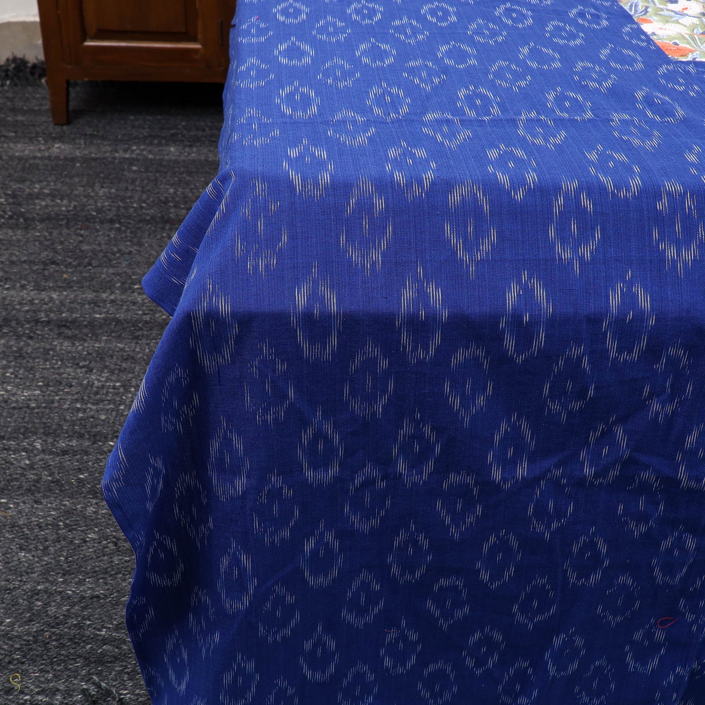 Blue Pochampally Ikat with Sanganeri Patch Cotton Bedsheet Set