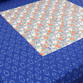 Blue Pochampally Ikat with Sanganeri Patch Cotton Bedsheet Set