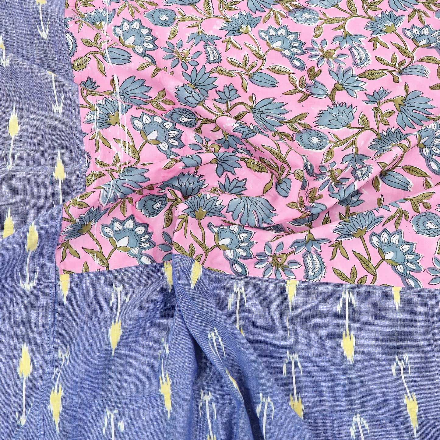 Blue - pochampally ikat with sanganeri patch cotton