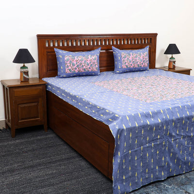 Blue - pochampally ikat with sanganeri patch cotton