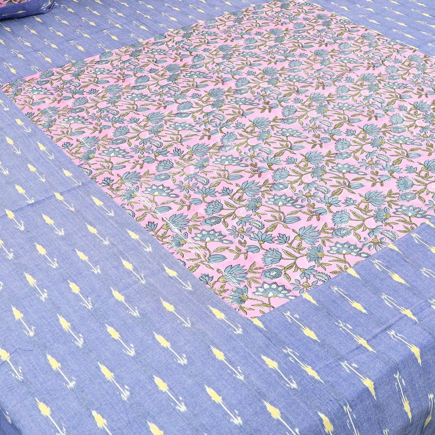 Blue - pochampally ikat with sanganeri patch cotton