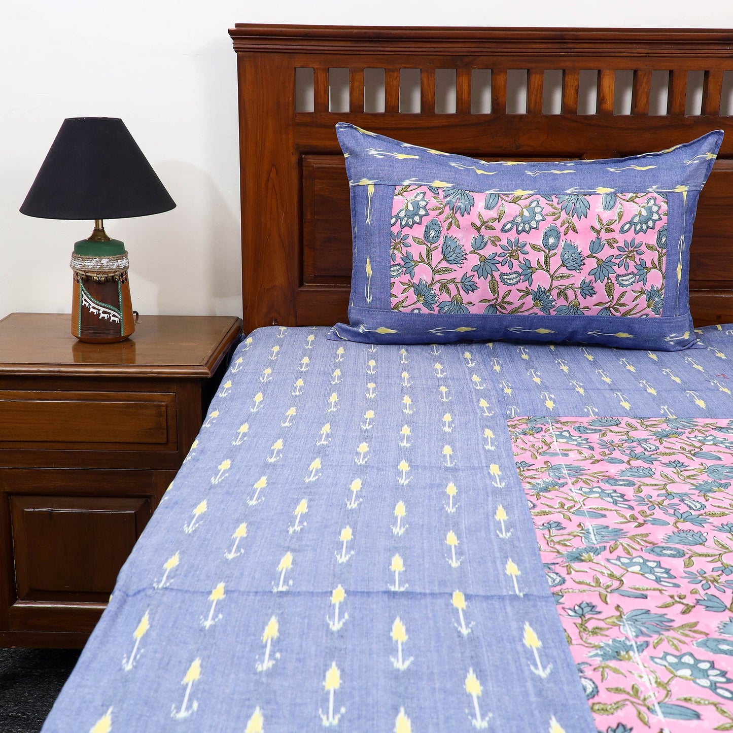 Blue - pochampally ikat with sanganeri patch cotton