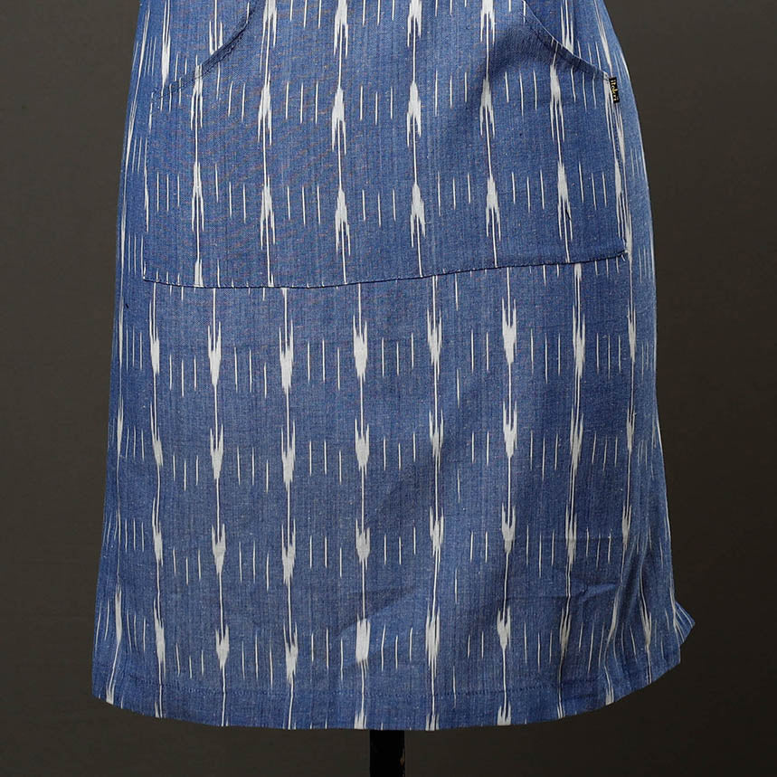 Blue Pochampally Ikat Weave Cotton Apron with Pocket 
