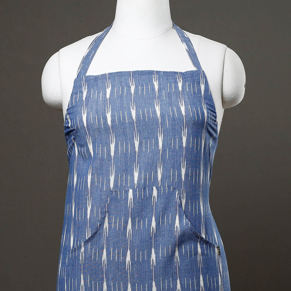 Blue Pochampally Ikat Weave Cotton Apron with Pocket 