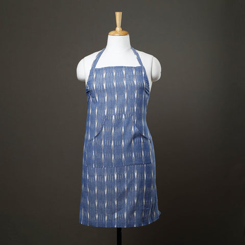 Blue Pochampally Ikat Weave Cotton Apron with Pocket 