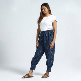 Blue - pochampally ikat weave cotton elasticated harem pant