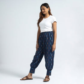 Blue - pochampally ikat weave cotton elasticated harem pant