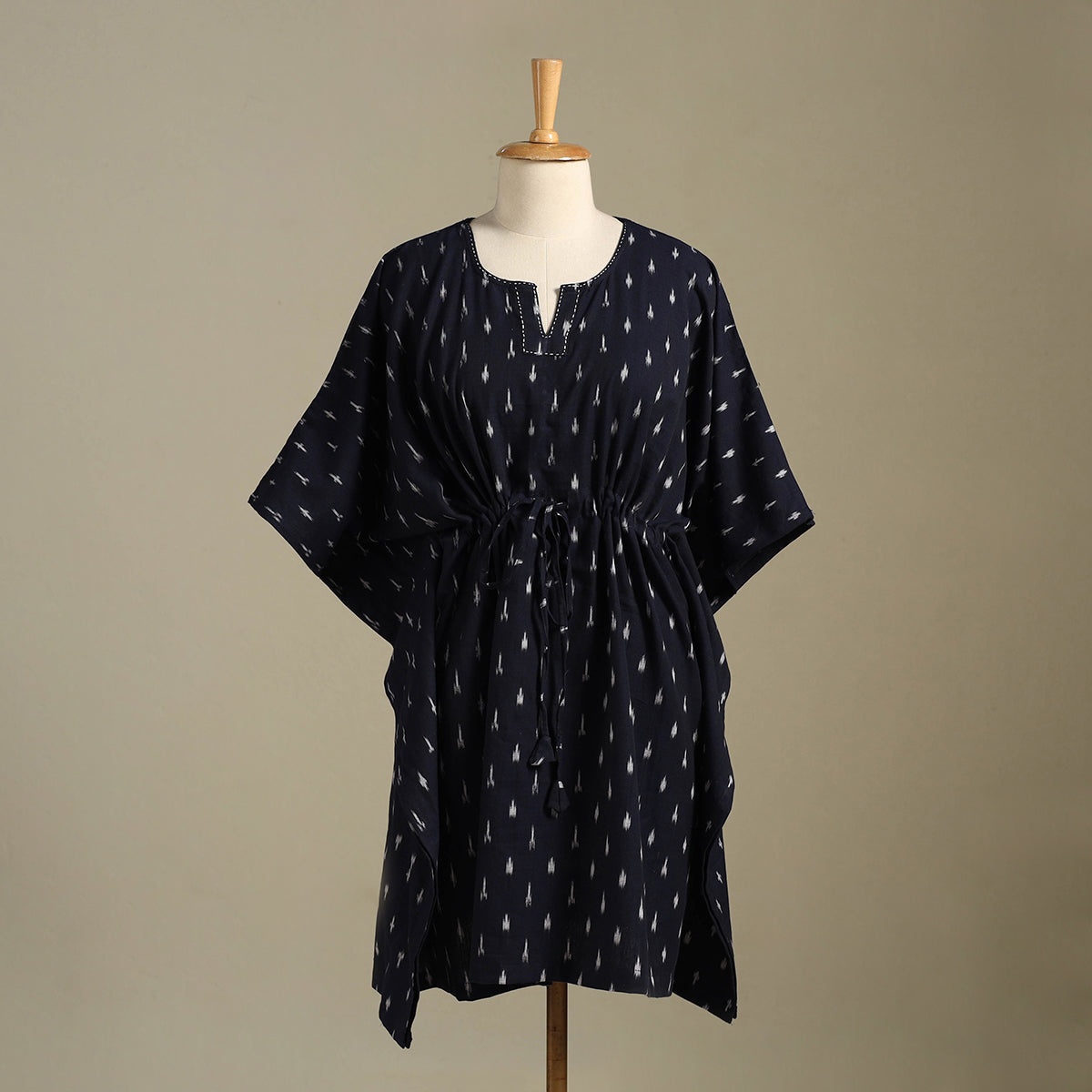 Blue - pochampally ikat weave cotton kaftan (medium) 02