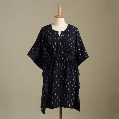 Blue - pochampally ikat weave cotton kaftan (medium) 02