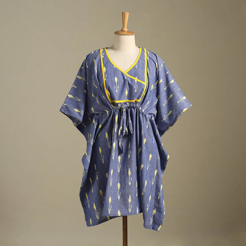 Blue Pochampally Ikat Weave Cotton Kaftan (Medium)