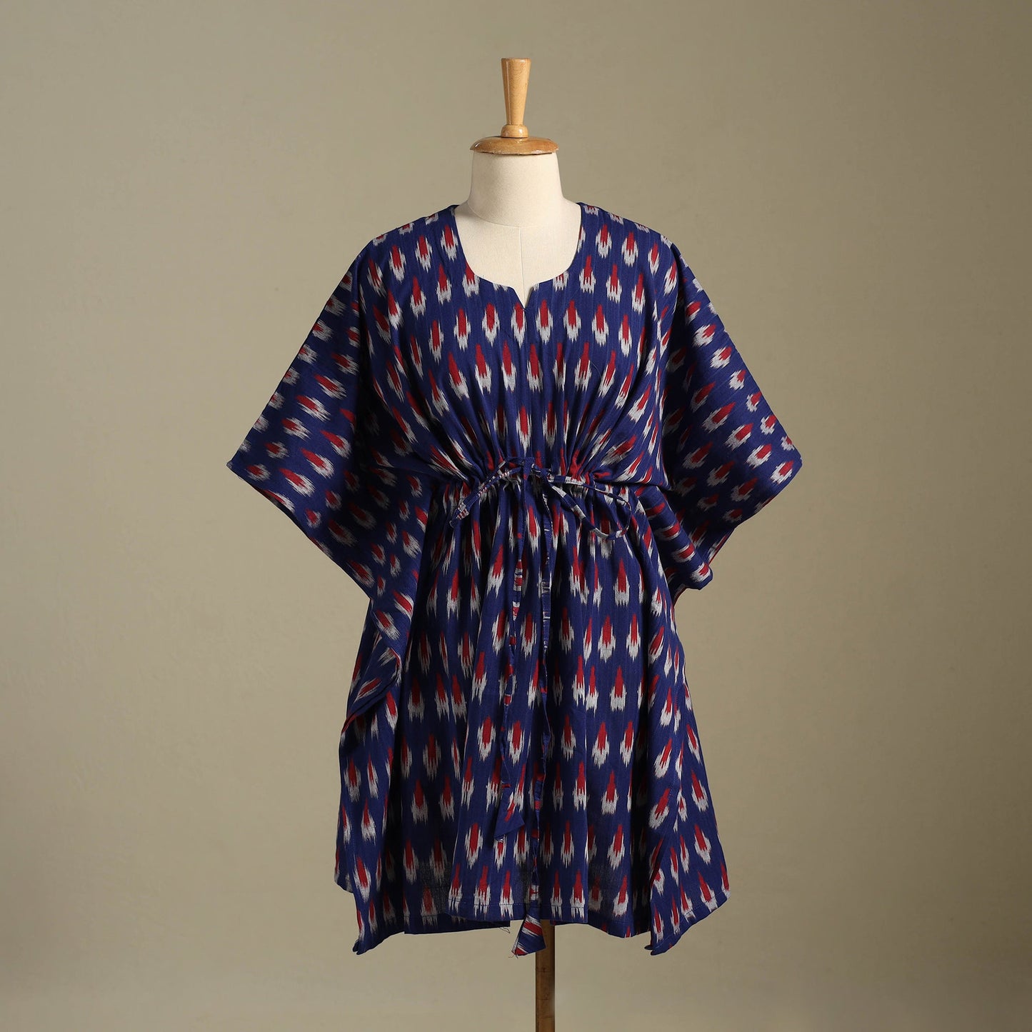 Blue Pochampally Ikat Weave Cotton Kaftan (Medium)