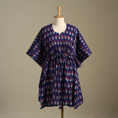 Blue Pochampally Ikat Weave Cotton Kaftan (Medium)