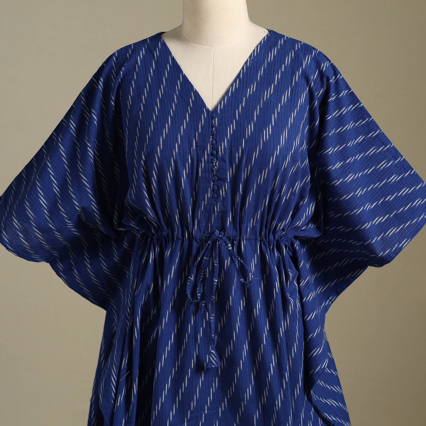 Blue Pochampally Ikat Weave Cotton Kaftan (Medium)