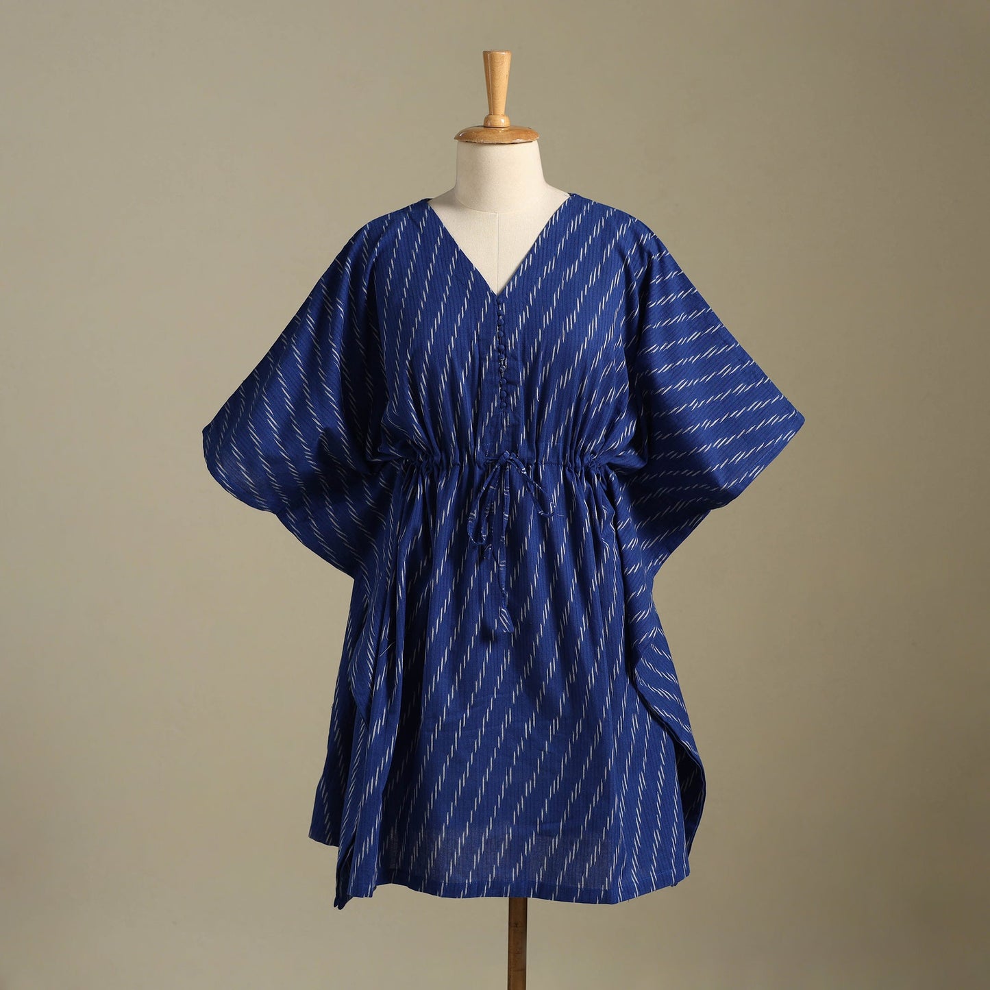 Blue Pochampally Ikat Weave Cotton Kaftan (Medium)