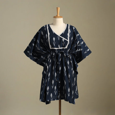 Blue Pochampally Ikat Weave Cotton Kaftan (Medium)
