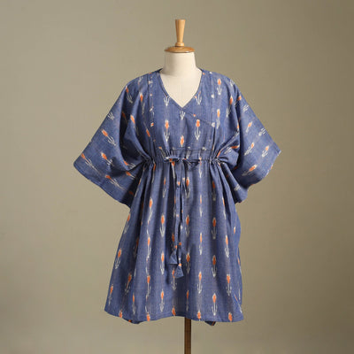 Blue Pochampally Ikat Weave Cotton Kaftan (Medium)