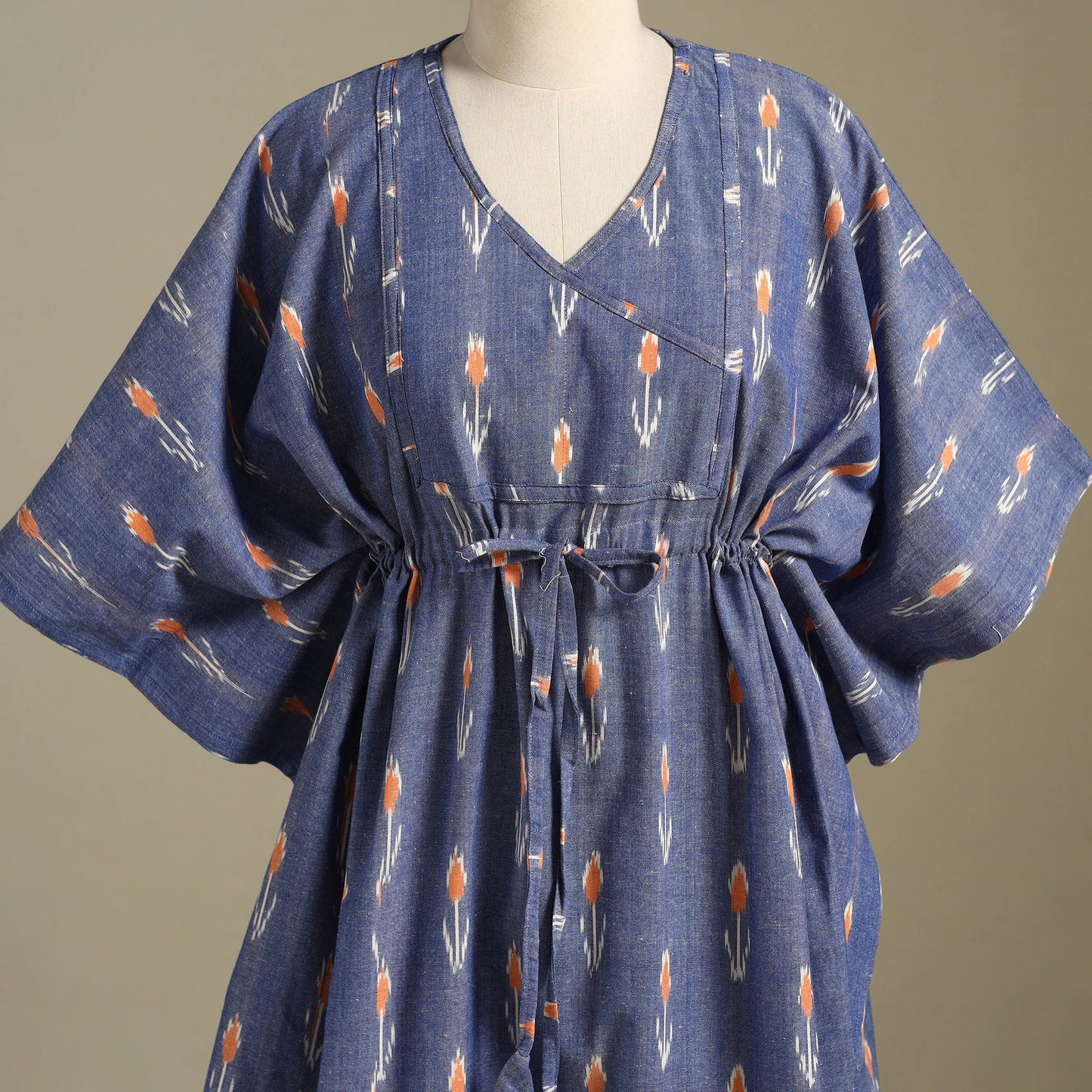 Blue Pochampally Ikat Weave Cotton Kaftan (Medium)