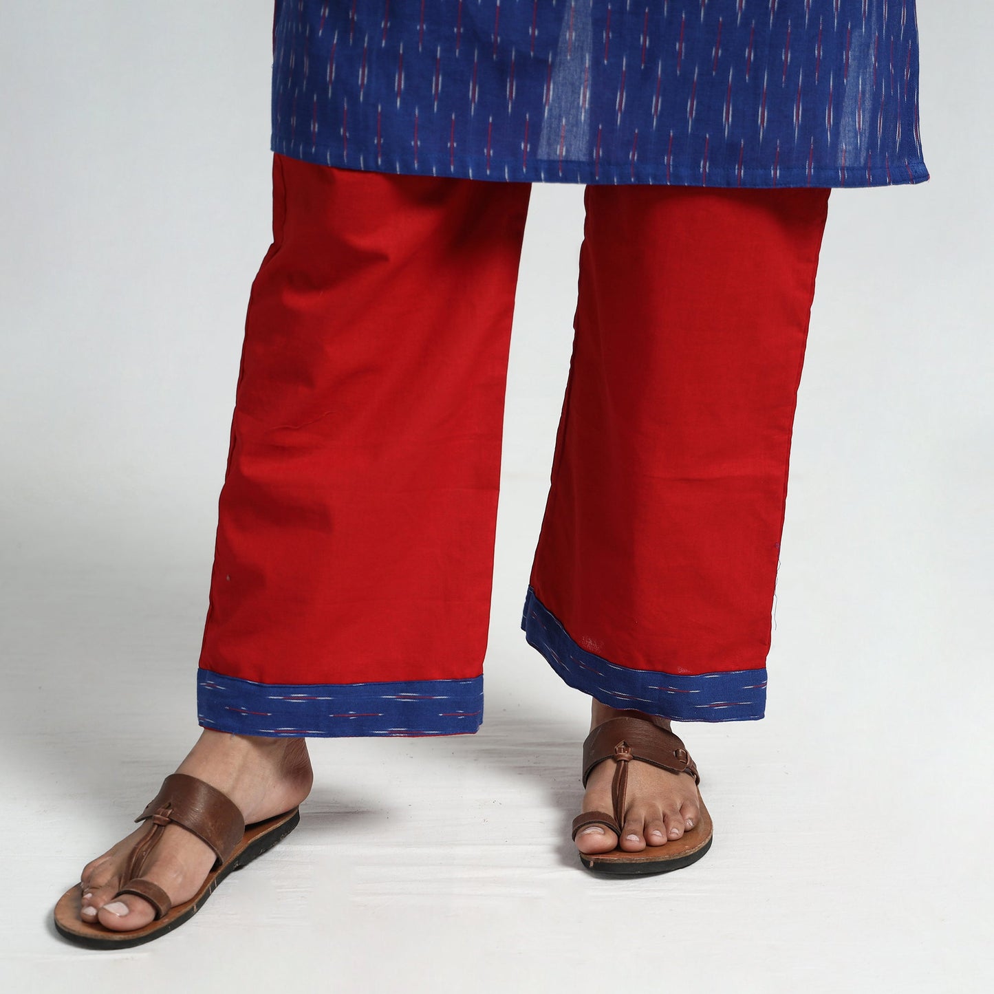 Blue - pochampally ikat weave cotton kurta with palazzo &