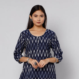  Pochampally Ikat Weave Cotton Kurta with Palazzo & Dupatta Set 