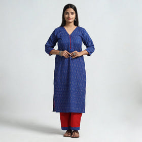 Blue - pochampally ikat weave cotton kurta with palazzo &