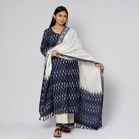  Pochampally Ikat Weave Cotton Kurta with Palazzo & Dupatta Set 