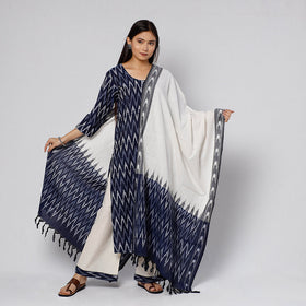  Pochampally Ikat Weave Cotton Kurta with Palazzo & Dupatta Set 