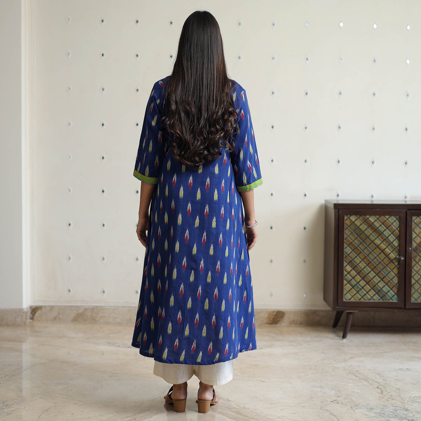 Blue - pochampally ikat weave cotton a-line kurta