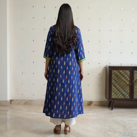 Blue - pochampally ikat weave cotton a-line kurta