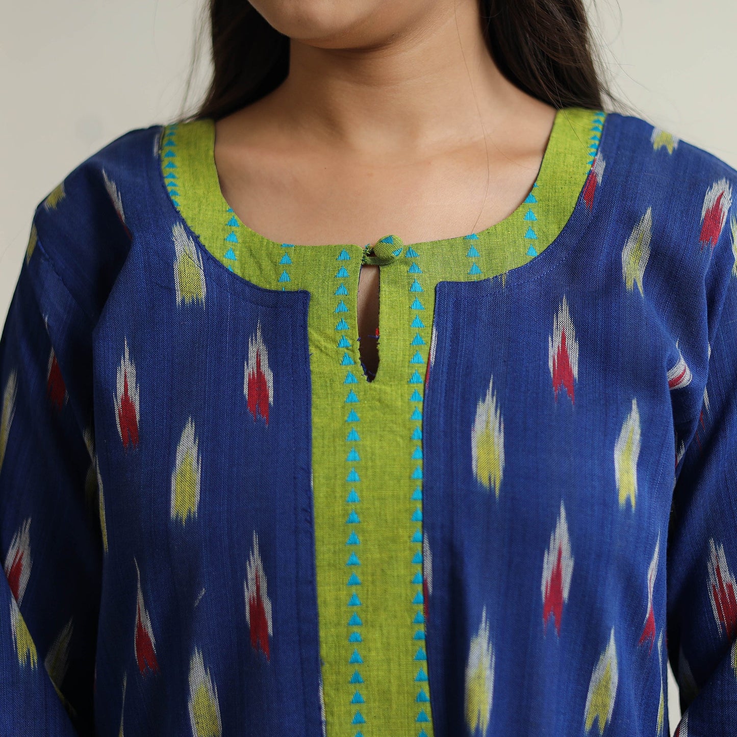 Blue - pochampally ikat weave cotton a-line kurta