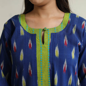 Blue - pochampally ikat weave cotton a-line kurta