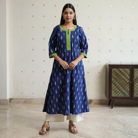 Blue - pochampally ikat weave cotton a-line kurta