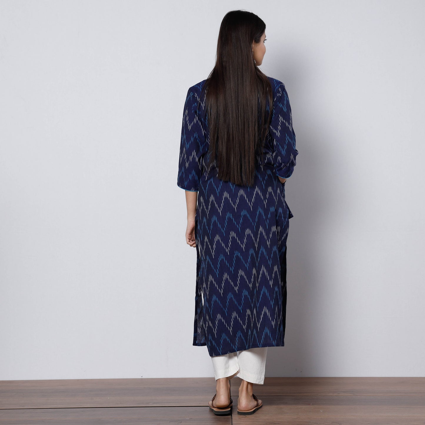  Pochampally Ikat Weave Cotton Long Straight Kurta 
