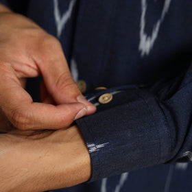 Blue - Pochampally Ikat Weave Cotton Men Full Sleeve Shirt 21