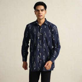 Blue - Pochampally Ikat Weave Cotton Men Full Sleeve Shirt 21