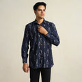 Blue - Pochampally Ikat Weave Cotton Men Full Sleeve Shirt 21