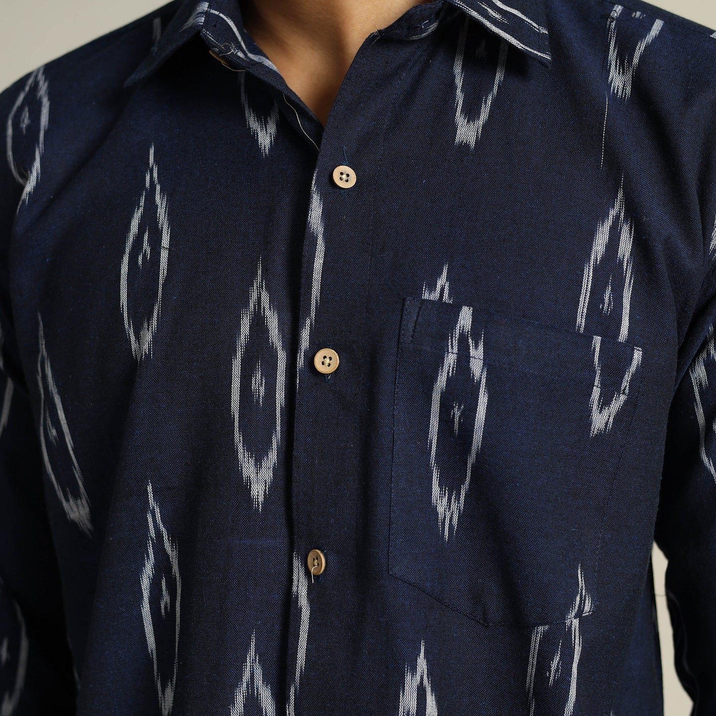 Blue - Pochampally Ikat Weave Cotton Men Full Sleeve Shirt 21