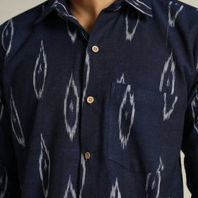 Blue - Pochampally Ikat Weave Cotton Men Full Sleeve Shirt 21