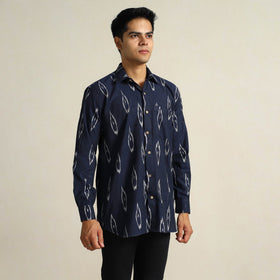Blue - Pochampally Ikat Weave Cotton Men Full Sleeve Shirt 21