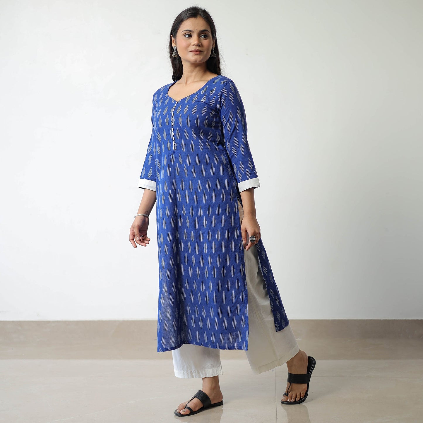   Pochampally Ikat Weave Cotton Straight Kurta 04 Online at iTokri.Com