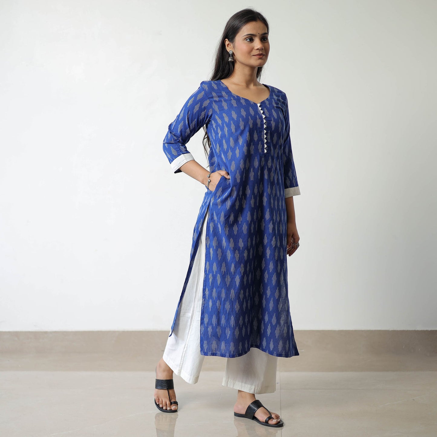   Pochampally Ikat Weave Cotton Straight Kurta 04 Online at iTokri.Com