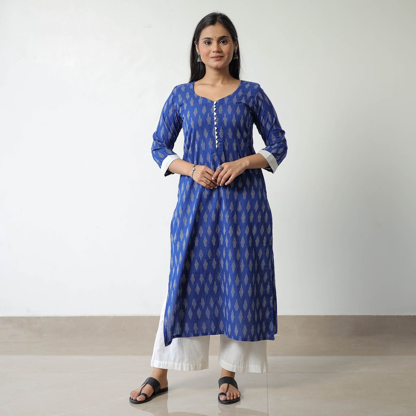   Pochampally Ikat Weave Cotton Straight Kurta 04 Online at iTokri.Com