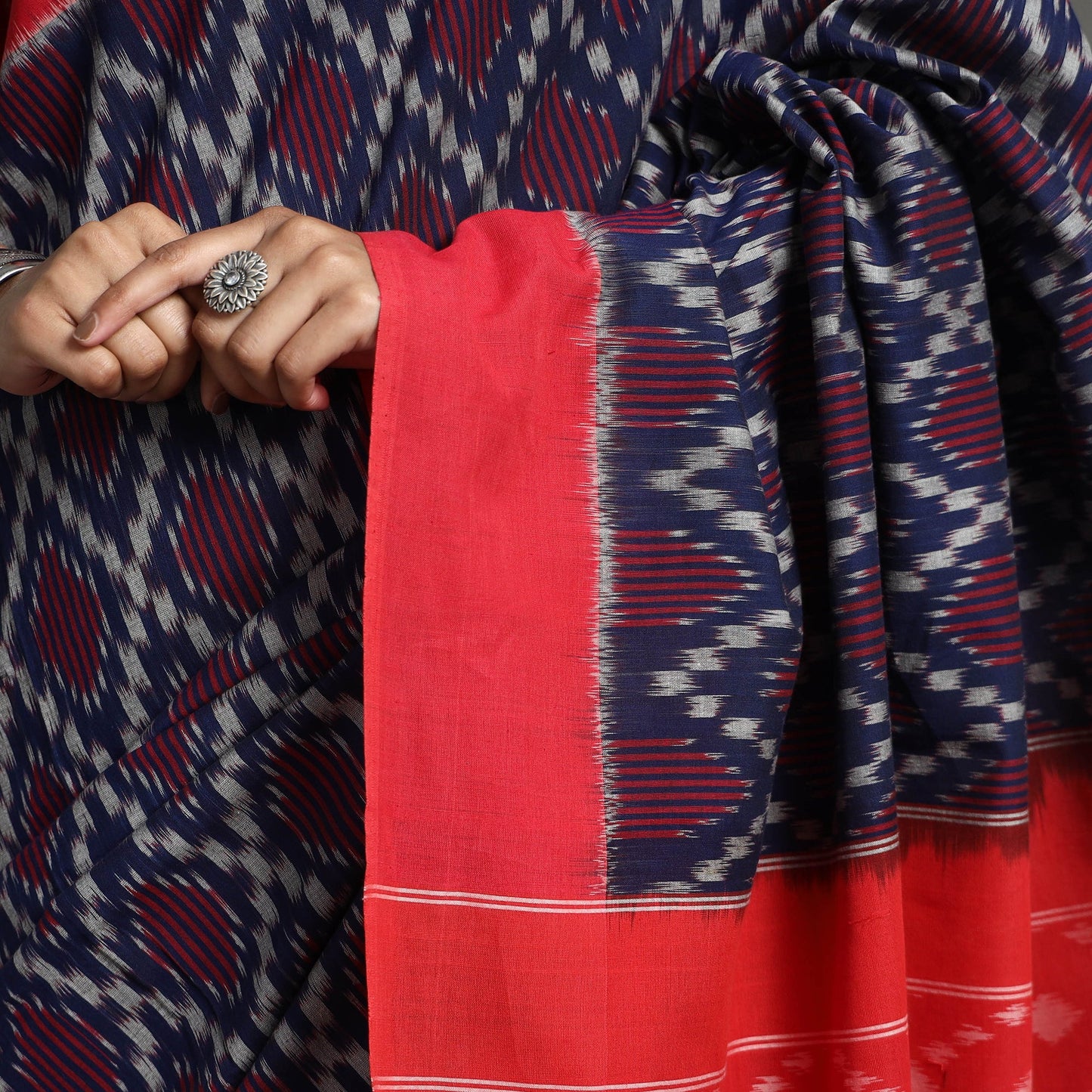 Buy Blue Pochampally Ikat Weave Handloom Cotton Saree