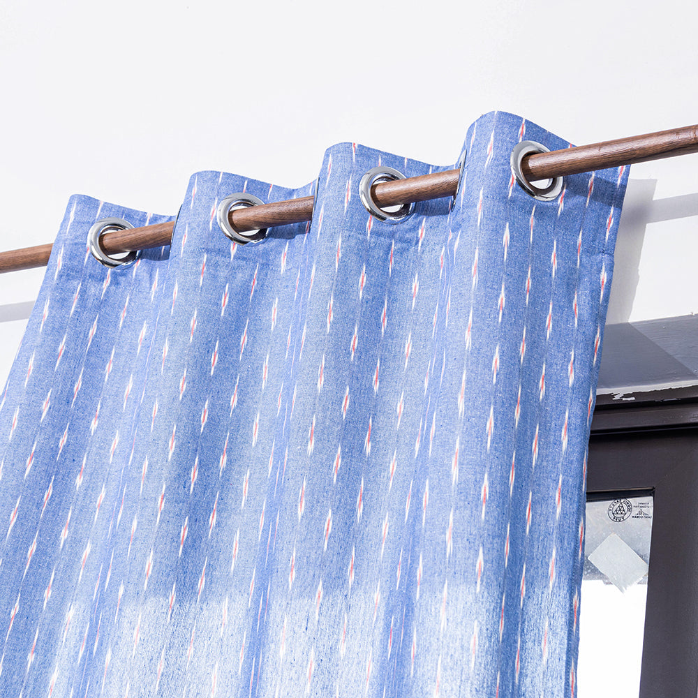 Blue - pochampally ikat weave pure cotton fabric window